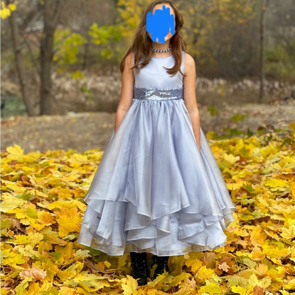 Asymmetric Ruffled Organza Sequin Girls Dress - Size 8